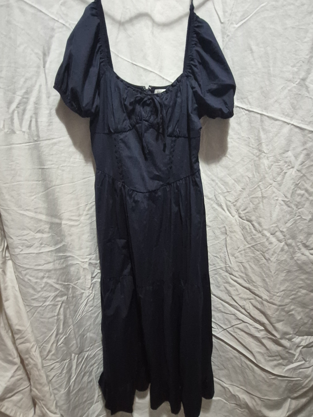 Francesca's Collections Navy Puff-Sleeve Midi Dress